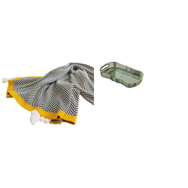 Manta de punto,Manta de punto decorativa para el hogar,Manta nórdica de estilo rústico,suave y reconfortante,Bandeja de almacenamiento,Bandeja rectangular para servir,bandeja para postres y