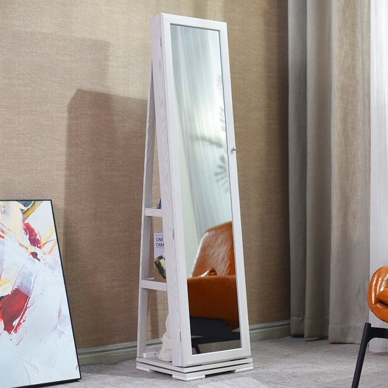 Kepooman 360 Degree Rotation Jewelry Mirror Armoire Organizer, Full-Length Body Dressing Mirror Jewelry Cabinet, White Kepooman 360 Degree Rotation Jewelry Mirror Armoire Organizer, Full-Length Body Dressing Mirror Jewelry Cabinet, White