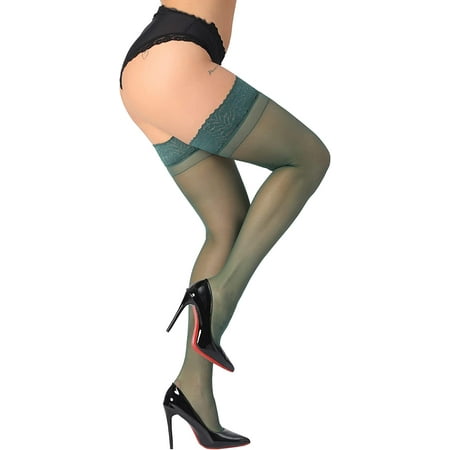 

Silky Thigh High Stockings with 17+ Colors Sheer Silicone Lace Top Pa