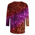 thumbnail image 4 of Youmylove Women Casual T-Shirt Sequin Printed Round Neck Loose Fashionable Three Quarter Sleeve Top Comfy Dailywear, 4 of 4
