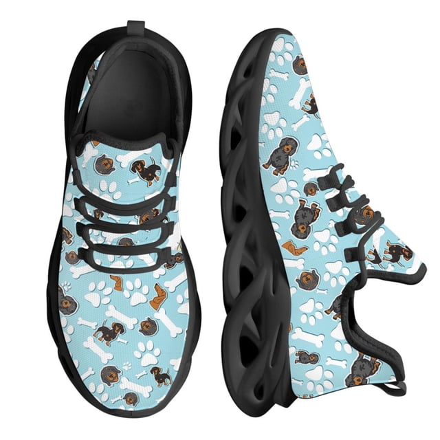 Zapatillas de deporte de malla con estampado de huellas de perro para mujer, transpirables, suaves, planas, con cordones, informales, con plataforma
