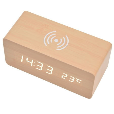 M Buder Elegant Digital Alarm Clock with Qi Wireless Charging and Smart Auto Temperature Detection for Bedrooms 6.3x2.8 Inches / 16.1x7.0 cm White