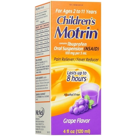 Motrin Children's Pain Reliever/Fever Reducer Liquid, Grape Flavor, 4 Fluid