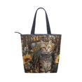 thumbnail image 2 of Zipper canvas bag large capacity large size practical handbag durable Canvas with leather material A Regal Tabby Cat, 2 of 7