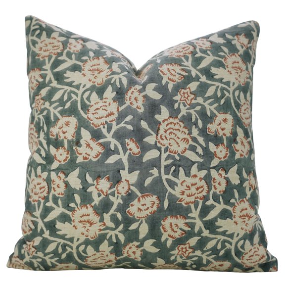 Fabdivine “Mrignani” Cushion Cover – Hand Block Printed Grey Linen Blend Pillow for Boho & Farmhouse Spaces