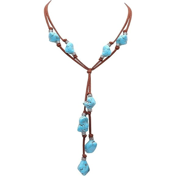 Aobei Pearl Suede Turquoise Necklace for Women Handmade Y-Shape Bohemain Vintage Pendant Jewelry Lariat…