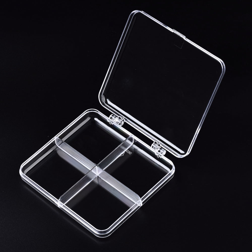 20pc Polystyrene Bead Storage Containers with 4 Compartments Organizer Boxes and Hinged Lid for Jewelry Beads Hook Small Accessories Rectangle Clear 10.8x9.8x1.7cm