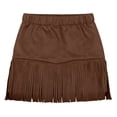 thumbnail image 4 of RTKFRFLM Girls Western Cowgirl Suede Fringe Skirt High Waist Denim Mini Skirt Halloween Party Outfits Kids, 4 of 9