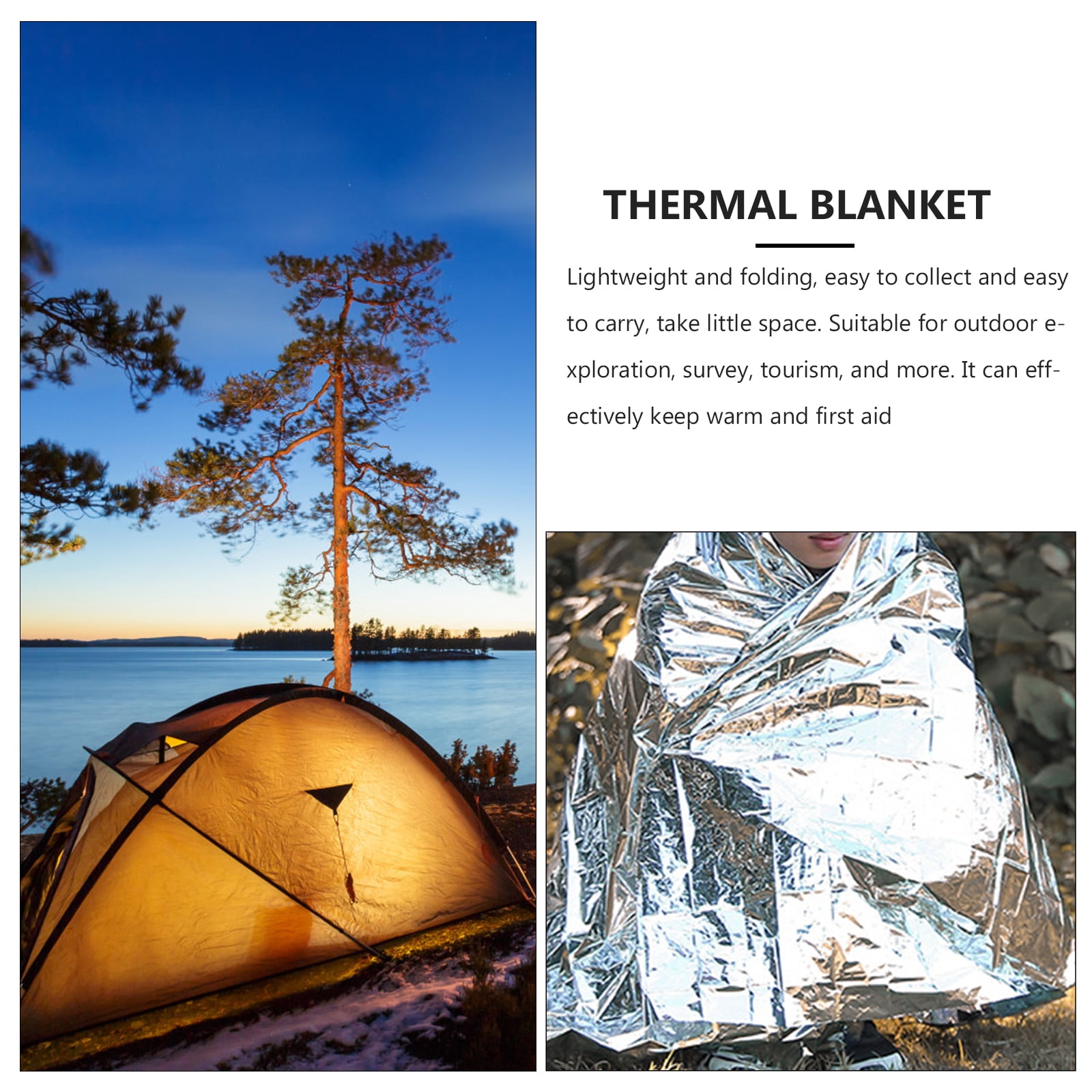 WASHWEPE Camping Blankets for Cold Weather Insulation Blanket Silver 1Pack 83X51X0.3in