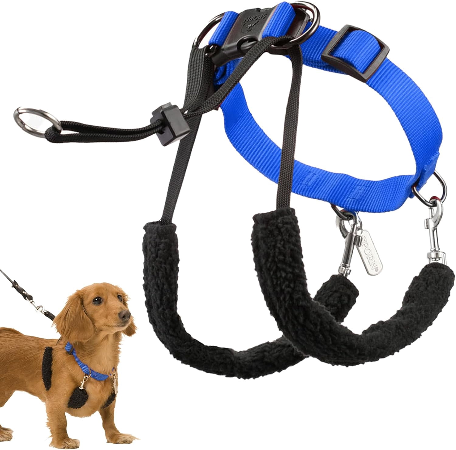 Sporn Training No Pull Dog Halter for Small Dogs, Reflective Nylon Walking Halter, Blue, 9–12"" Neck