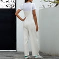thumbnail image 5 of EHQJNJ Female Summer Rompers for Women 2024 Dressy Solid Jumpsuit Retro Casual Pocket Long Wide Leg Lace up Jumpsuit Black Jumpsuit for Women Petite Length Formal Womens Jumpsuit Dressy Winter, 5 of 5