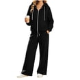 thumbnail image 4 of vdgthytj Womens Sweatsuits 2 Piece Set Full Zip Drawstring Hooded Jackets Wide Leg Pants Fall Winter Athleisure Tracksuits(Medium,Black), 4 of 7