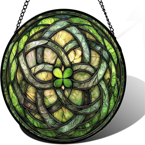St. Patrick's Pendant,2D Acrylic Four-Leaf Clover Pendant,6.3" Disc Hanging Decor for St.Patrick's Day,Window & Porch Hanging Decoration with Chain,Durable Outdoor Decor for Home,Garden