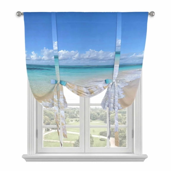 Summer Beach Balloon Curtains for Windows, Bedroom Curtains 54 Inch Length, Oceans Seaside Sky Coastal Landscape Tie Up Curtains Panels Thermal Insulated Bathroom Curtains Window 42"x54"