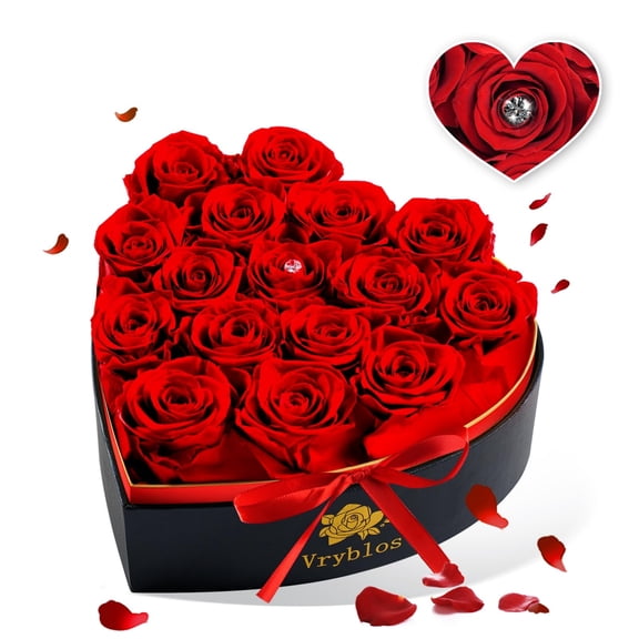 Flores preservadas Vryblos Forever Red Roses en caja con forma de corazón