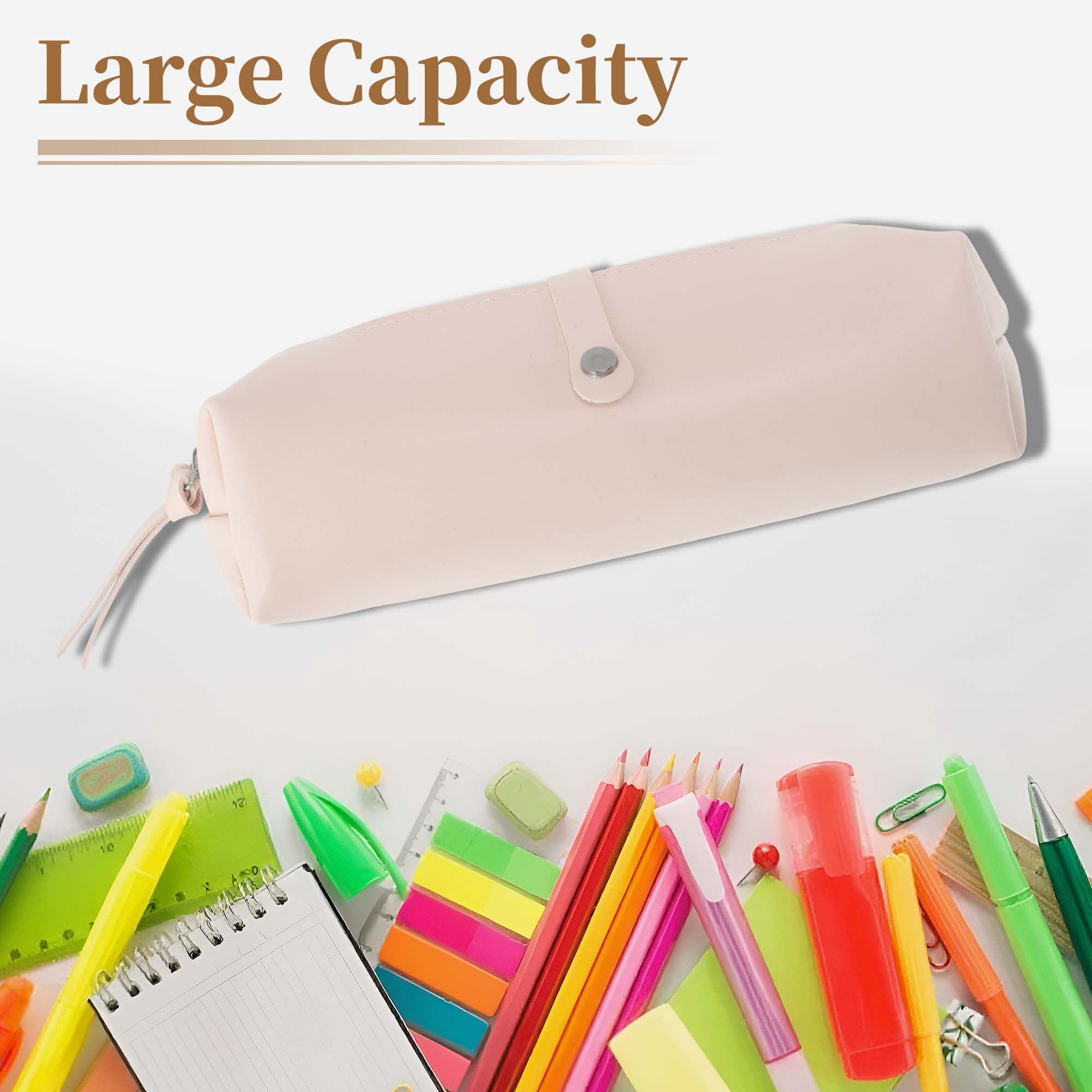 Unique Bargains Leather Style Aesthetic Pen Bag Organizer Pink