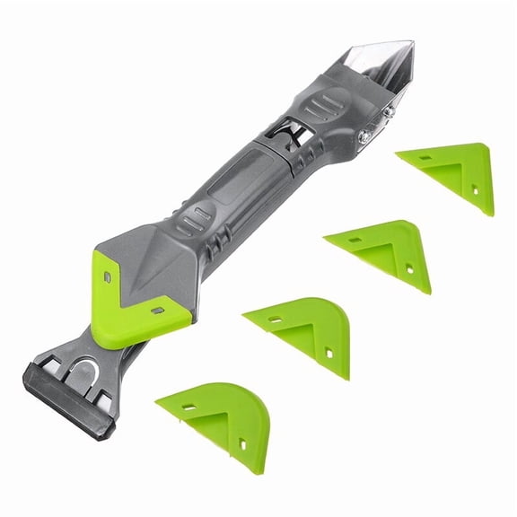 5-in-1 Caulk Finishing Tool, Silicone Sealant Scraper with 5 Interchangeable Radius Pads 3R to 17R, Green
