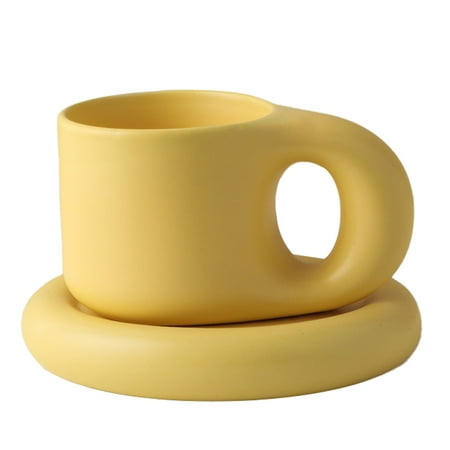 

Hot Sale! Water Bottle Clearance Coffee Mug Creative Handmade Handle Mug Ceramic Coffee Mug Cup Oval Plate Personalized Ceramic Cup Saucer for Coffee Tea Milk Cake Home Decor Yellow