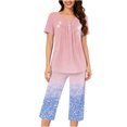 thumbnail image 4 of Tnhcen 2 Piece Women's Tie Dye Short Sleeve Lounge Pajamas Set Capri Pants with Pockets Homewear S-3XL, 4 of 6