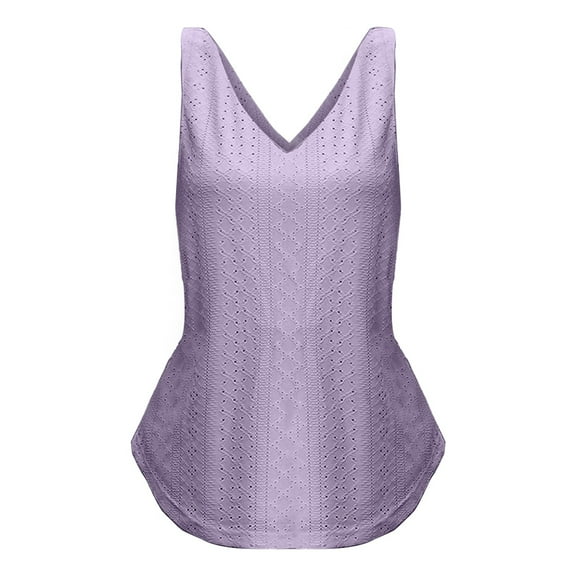 DQRPSEETB Tank Top for Women Cotton Women's Tank Top Sleeveless V Neck Carved Flowing Loose Casual Breathable Eyelet Camisole Summer Sleeveless Tops for Women