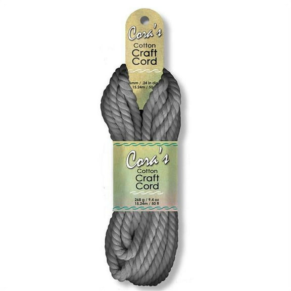 Pepperell Cara's Cotton Craft Cord 6mmx50'-Charcoal