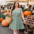 thumbnail image 3 of Vestido de verano midi casual de mujer plus size Agnes Orinda para Pascua, con estampado floral, lazo en la espalda, escote cuadrado y mangas cortas con volantes, color verde claro 3X, 3 of 8