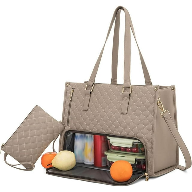 2 In 1 Tote Bag Lunch Bag Combo,Work Bag With Lunch Compartment,Laptop Tote Bag With Insulated Lunch Compartment for Business, Office (D,One Size)