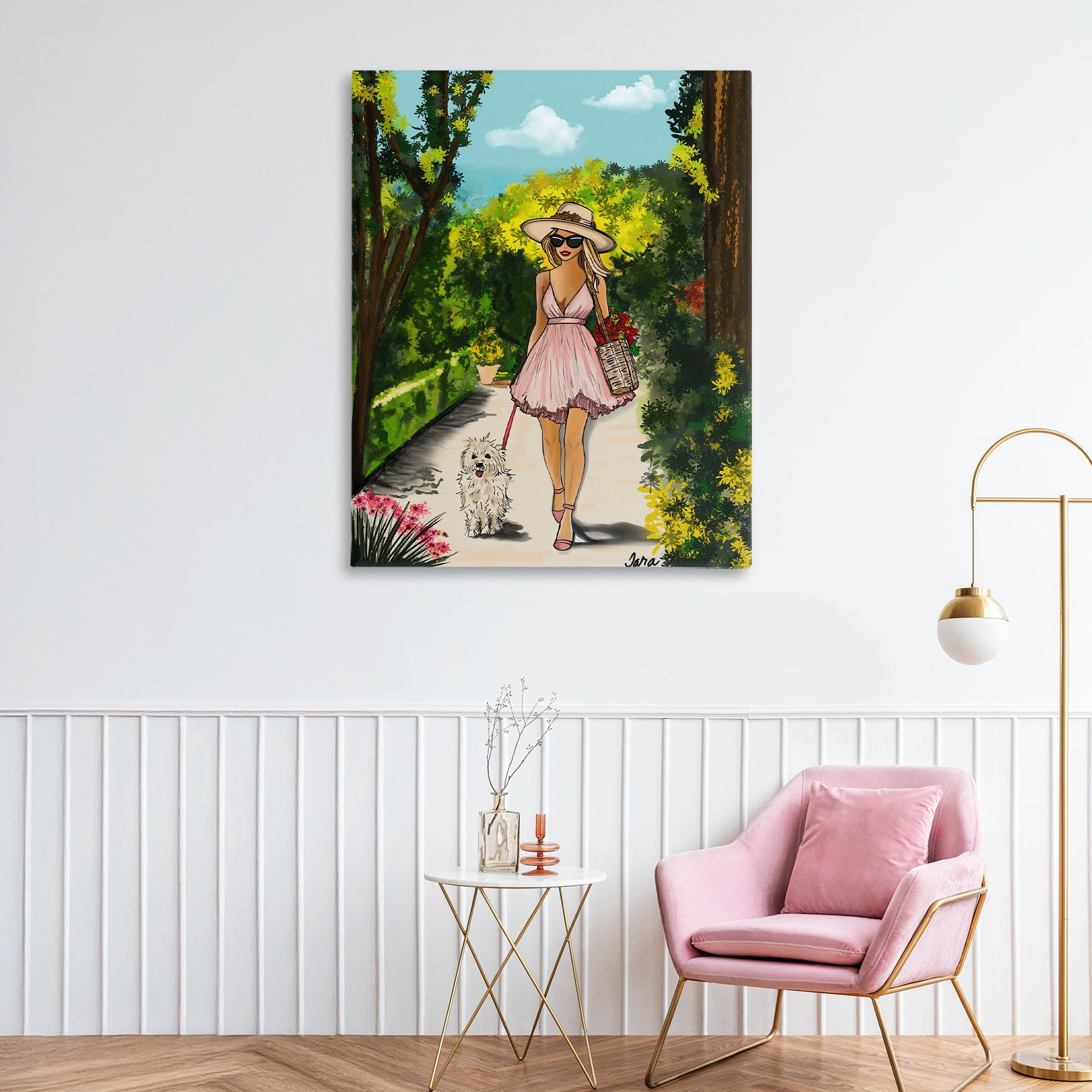 Stupell Industries Garden Girl Strolling with Pup Canvas Wall Art, design by Tara Boone