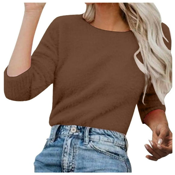 HCURIBAD Soft Sweaters for Women Clearance! Fuzzy Sweater for Women Cowl Neck Long Sleeve Sweaters Women's Fashionable Loose Fuzzy Jumper Sweater Pullovers, Mohair Sweater for Women Brown 5XL