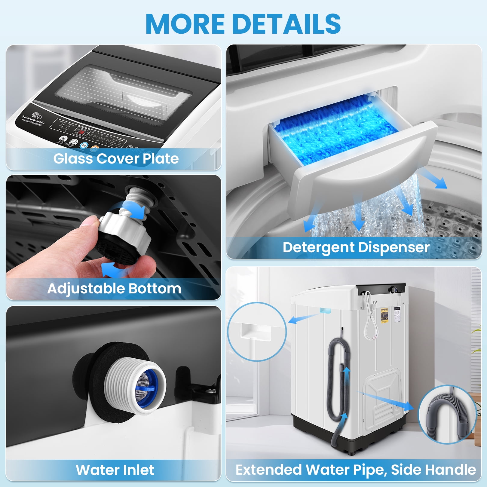 Veeboto 20lbs Portable Washing Machine, Fully Automatic Washing Machine with Drain Pump, 10 Wash Programs/8 Water Levels for Home, Apartment, Dorm