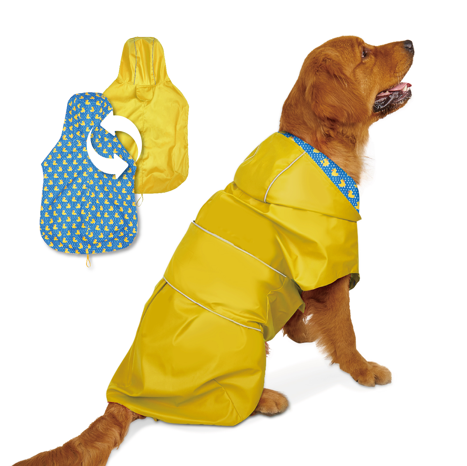 FOFOS Reversible Dog Raincoat w/Leash Hole & Reflective Stripe, Yellow XXXLarge