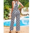 thumbnail image 3 of Overalls for Women Loose Fit Jumpsuits Fashion Checkered Straight Leg Pants Stretch Bib Coveralls(Black and White Checkered,L), 3 of 11