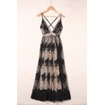 thumbnail image 1 of ABPHQTO Vestido largo de tirantes de espagueti sin espalda en contraste de encaje negro para mujer, 1 of 5