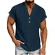 thumbnail image 1 of Ceisia Men's Casual Cotton Linen Blend V-Neck Button Short Sleeve Henley Top Navy XXL Gifts, 1 of 8