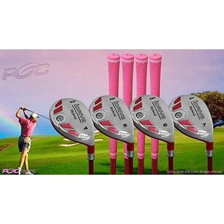 Senior Ladies iDrive Pink Golf Clubs All Hybrid Set 55+ Years Womens Right Handed Lady Full True Hybrid Complete Set which Includes: #4, 5, 6, 7 New Utility “Senior” Flex