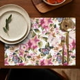 thumbnail image 4 of Butterfly Floral Bloom Table Mats, Set of 6 Wrinkle Free Heat Resistant Flax Placemats with Peony Rose and Wildflower Design for Country Spring Summer Dining Decor, 4 of 5