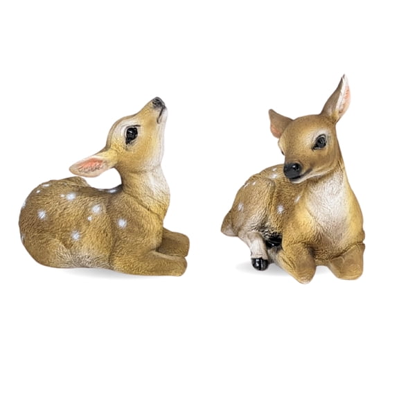 Set of 2 Resin Lying Fawn Figurines, Realistic Baby Deer Statues for Home Decor, Rustic Farmhouse Christmas Animal Sculpture, Vintage Desktop Accents, Unique Birthday Gift Idea for Wildlife Lovers