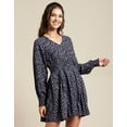 thumbnail image 4 of Moomaya Womens Printed Viscose Dress, Balloon Sleeves V-Neck Smocked Waist Short Dress, 4 of 8