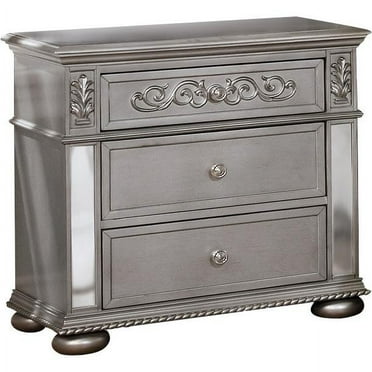 Elegant Metallic Gray Wood Bedroom Nightstand with 3 Drawers