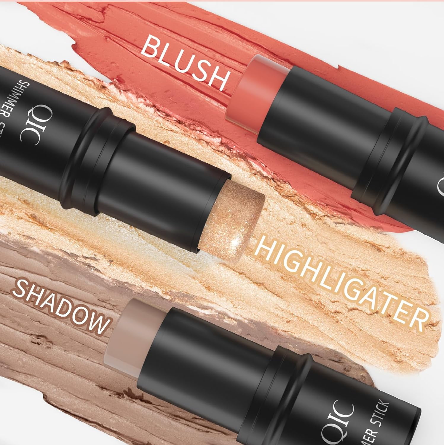 Wiher 3Pcs Cream Contour Stick Makeup Kit,Shades with Highlighter Stick,Blush Stick and Bronzer Contour Stick for Sculpt the Cheeks,Long Lasting,Waterproof,Matte & Dewy Finish (with Contour Brush)