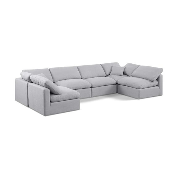Meridian Furniture Indulge 199" Linen Fabric U-Shaped Modular Sectional in Gray
