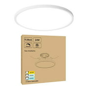 15.8 Inch Dimmable LED Flush Mount Ceiling Light Low Profile 24W 3000K-4000K-5000K 3 Color Temperature Selectable - White Ultra Thin Modern Surface Mount Ceiling Lamp for Residential