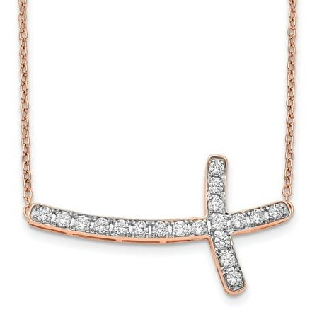 Auriga Fine Jewelry 14K Rose Gold 1.8 mm Lab Grown Diamond Sideways Cross Necklace for Women 18"