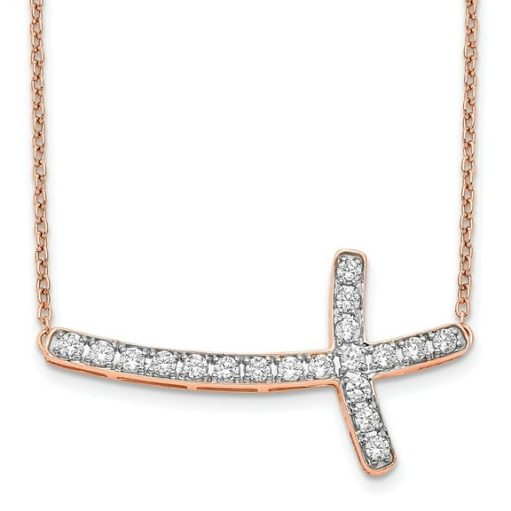 Auriga Fine Jewelry 14K Rose Gold 1.8 mm Lab Grown Diamond Sideways Cross Necklace for Women 18"