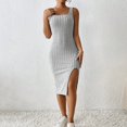 thumbnail image 5 of sunsanly Summer Women Dress Square Neck Sleeveless Skinny Elastic Side Split Sheath Thread Solid Color OL Commute Breathable Club Party Midi Dress, 5 of 8