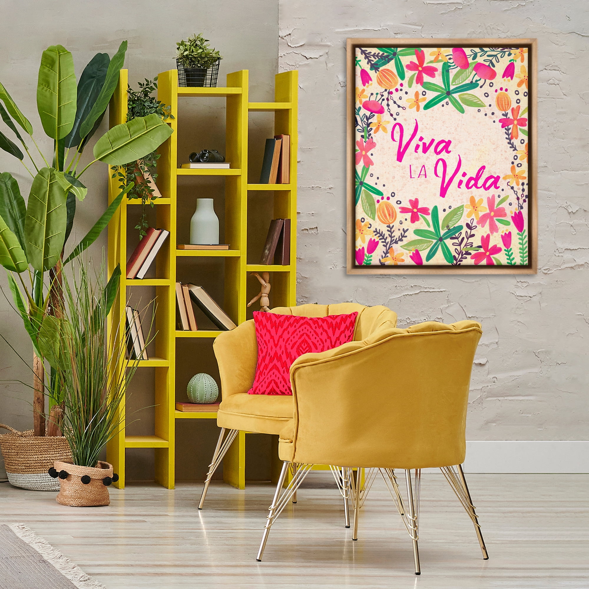 Stupell Industries Viva la Vida Flores Tropicales Inspirational Quotes & Sayings Painting Brown Floater Framed Art Print Wall Art, 25 x 31