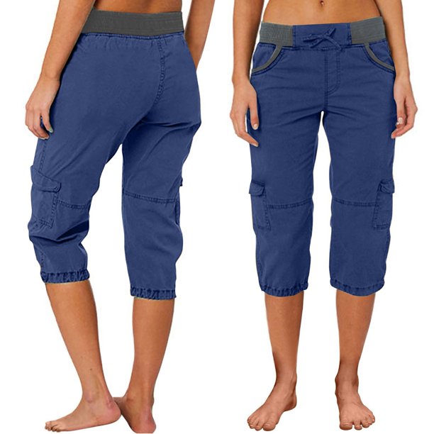 WILLBEST Pantalones Casuales elegantes para Mujer, Capris Cargo de Cintura Alta con Cordón Ajustable para Un Uso Diario Cómodo con Bolsillos Versátiles y Diseño Elástico. Mediana