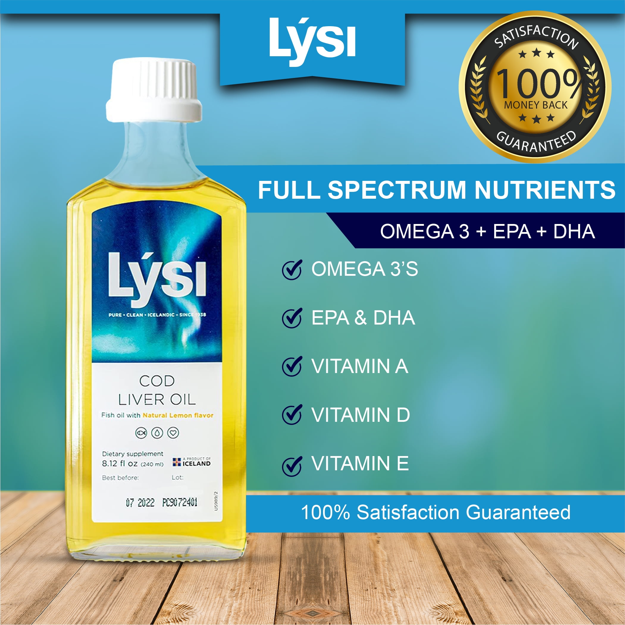 Buy Lysi Icelandic Cod Liver Oil, 1100mg Omega3s, 8.12 fl oz, Lemon Online at Lowest Price in