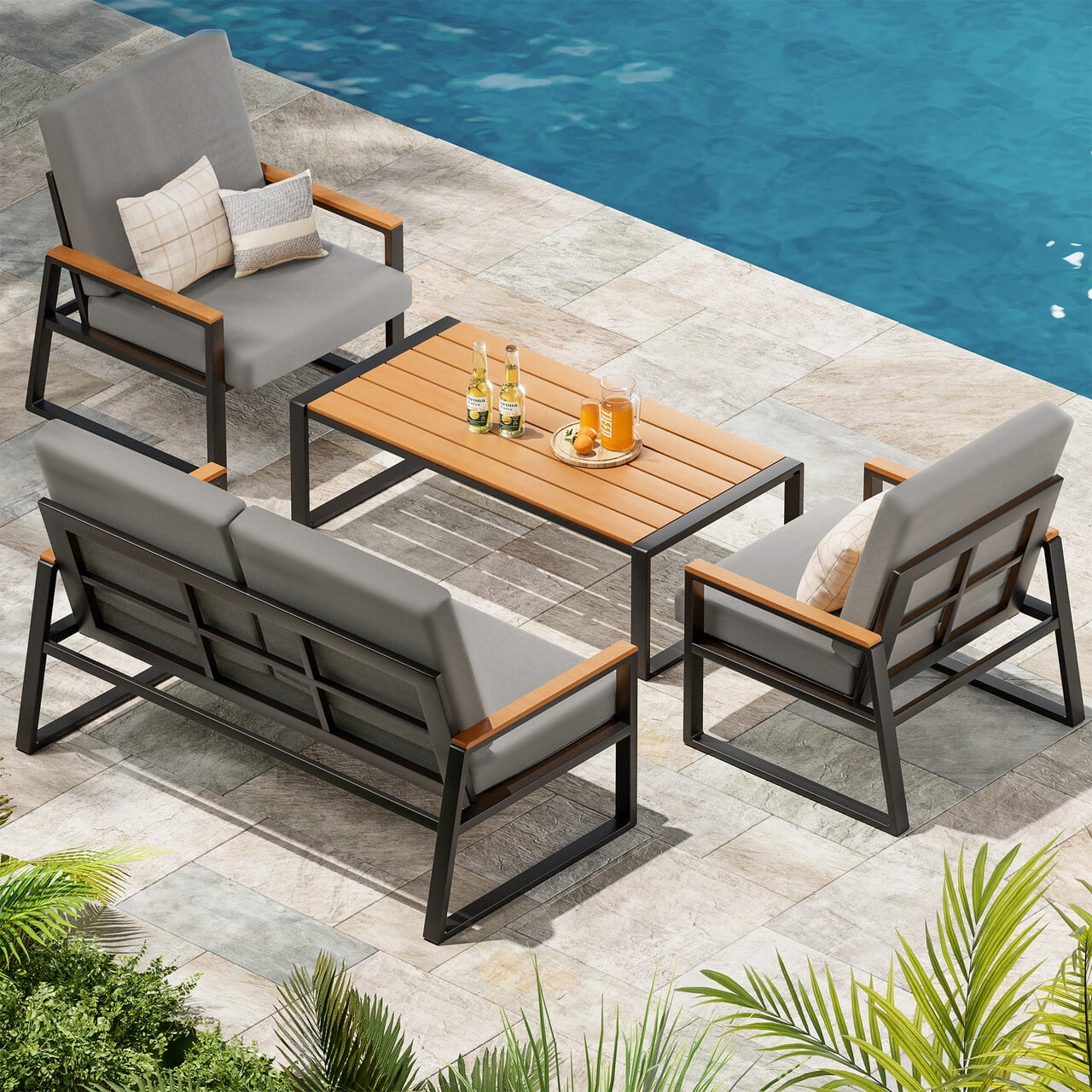 Lofka 4 Pieces Patio Chairs Set and Patio Porch Furniture Set for Garden & Patio - Outdoor Conversation Set, Gray