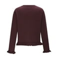 thumbnail image 7 of Women's Lightweight Button Down Cardigan Ruffle Hem Long Sleeve Casual Knit Cardigans Sweater Crew Neck Fall Spring Tops Wine, M, 7 of 7
